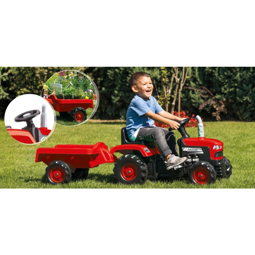 Dolu Traptractor met Aanhanger & Claxon Rood/Zwart - Afbeelding 3