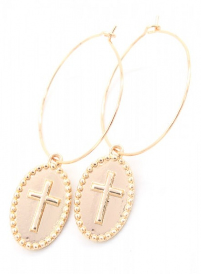 oorbellen Cross Hoop 20 x 12 mm RVS goud - Afbeelding 2